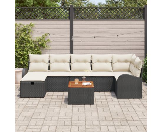 vidaXL 8-częściowy zestaw kanapowy do ogrodu z poduszkami czarny rattan Dārza mēbeļu komplekti