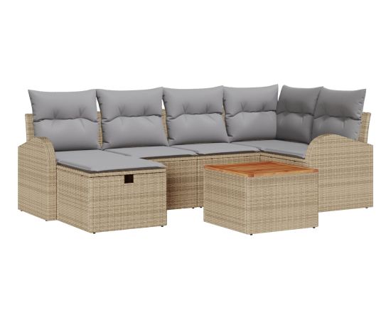 vidaXL Zestaw Sofy Ogrodowej 7 Części z Poduszkami Beżowy Polirattan Dārza mēbeļu komplekti