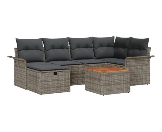 vidaXL 7-częściowy Zestaw Sof Ogrodowych z Poduszkami Szary Poly Rattan Dārza mēbeļu komplekti