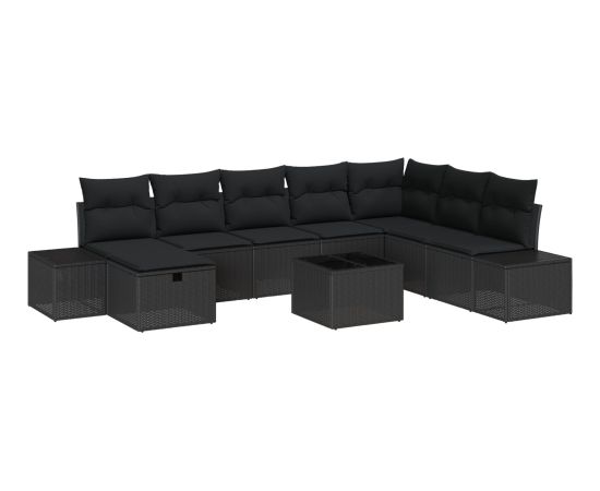 vidaXL Zestaw sof ogrodowych 9-częściowy z poduszkami czarny poli rattan Dārza mēbeļu komplekti