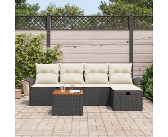 vidaXL Zestaw sof ogrodowych 6 elementów z poduszkami Czarny Poli rattan Dārza mēbeļu komplekti