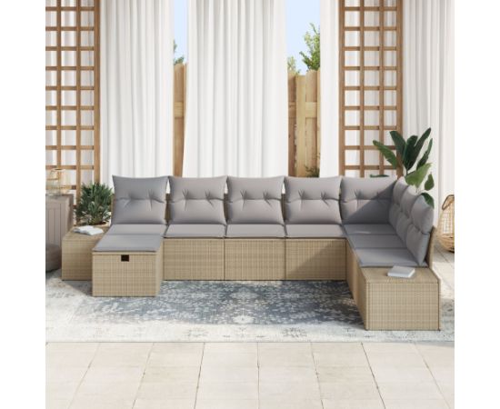 vidaXL Zestaw Sofy Ogrodowej w 8 części z poduszkami Beżowy Rattan Dārza mēbeļu komplekti