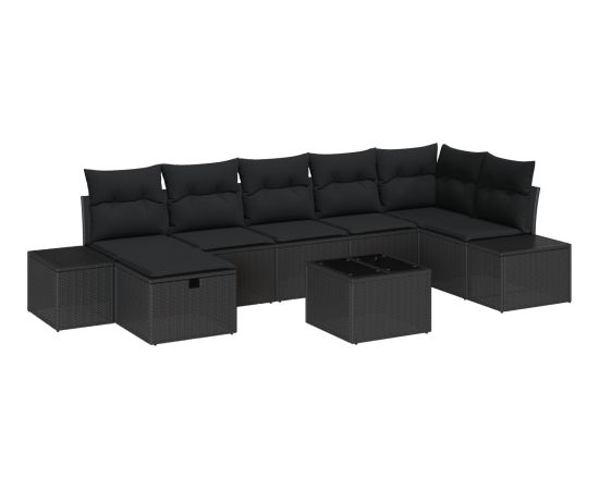vidaXL Zestaw sof ogrodowych 8-elementowy z poduszkami Czarny Polirattan Dārza mēbeļu komplekti