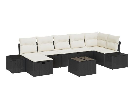 vidaXL Zestaw 8 Elementowy Sofy Ogrodowej z Poduszkami Czarny Poli Rattan Dārza mēbeļu komplekti