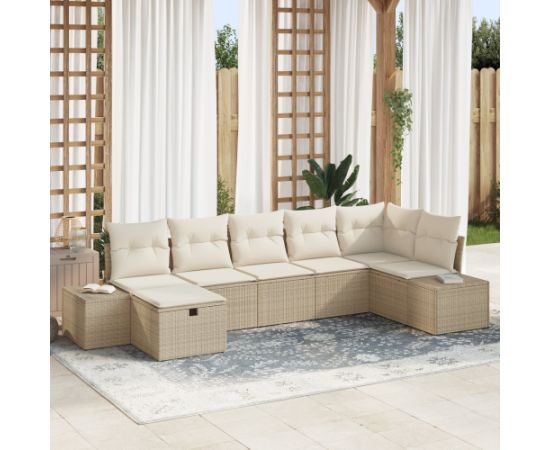 vidaXL 7-częściowy zestaw sof ogrodowych z poduszkami Beżowy Polirattan Dārza mēbeļu komplekti