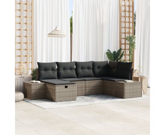 vidaXL Zestaw 6-osobowy sof ogrodowych z poduszkami szary poli rattan Dārza mēbeļu komplekti