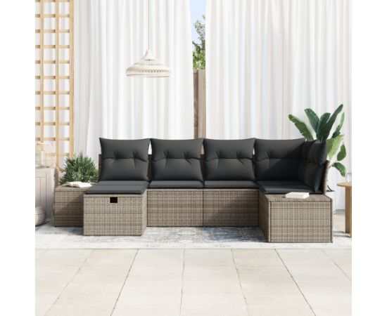 vidaXL Zestaw 6-osobowy sof ogrodowych z poduszkami szary poli rattan Dārza mēbeļu komplekti