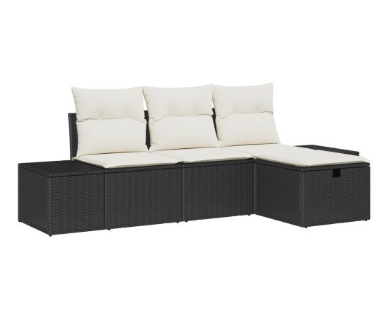 vidaXL Zestaw 4-częściowy sof ogrodowych z poduszkami czarny polirattan Dārza mēbeļu komplekti