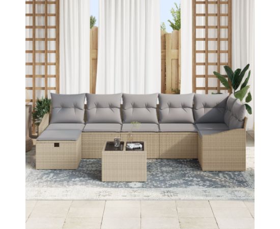 vidaXL Zestaw Sof Ogrodowych 8 Elementów z Poduszkami Beżowy Polirattan Dārza mēbeļu komplekti