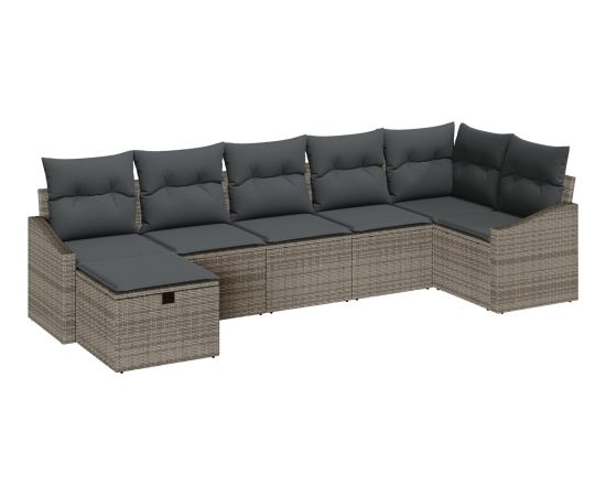 vidaXL Zestaw 7-elementowy sofa ogrodowa z poduszkami szary polirattan Dārza mēbeļu komplekti