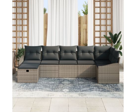 vidaXL Zestaw 7-elementowy sofa ogrodowa z poduszkami szary polirattan Dārza mēbeļu komplekti