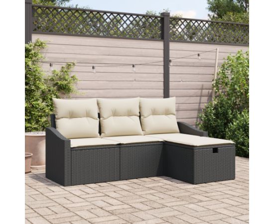 vidaXL Zestaw sof ogrodowych 4-częściowy z poduszkami Czarny Polirattan Dārza mēbeļu komplekti