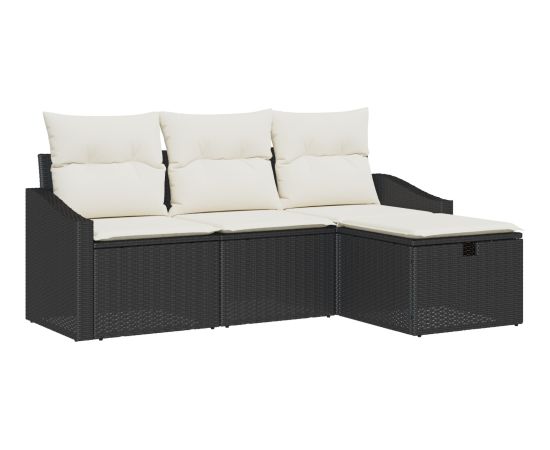 vidaXL Zestaw sof ogrodowych 4-częściowy z poduszkami Czarny Polirattan Dārza mēbeļu komplekti