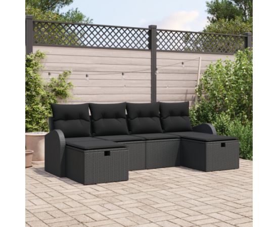 vidaXL Zestaw sof ogrodowych 6 elementów z poduszkami czarny polirattan Dārza mēbeļu komplekti
