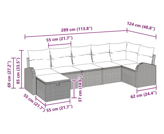 vidaXL 7-częściowy zestaw sof ogrodowych z poduszkami - brązowy polirattan Dārza mēbeļu komplekti