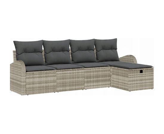 vidaXL Zestaw sof ogrodowych 5-częściowy z poduszkami jasnoszary polirattan Dārza mēbeļu komplekti