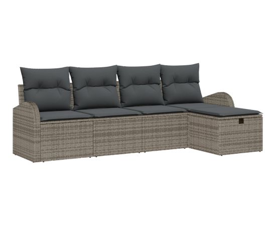 vidaXL Zestaw 5-osobowy sof ogrodowych z poduszkami Szary Polirattan Dārza mēbeļu komplekti