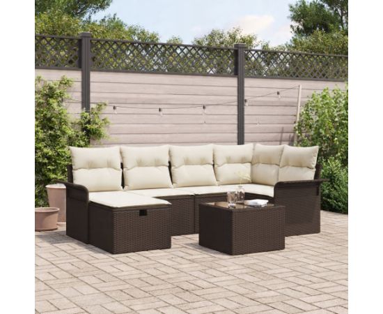 vidaXL 7 Częściowy Zestaw Sof Ogrodowych Z Poduszkami Brązowy Poli Rattan Dārza mēbeļu komplekti