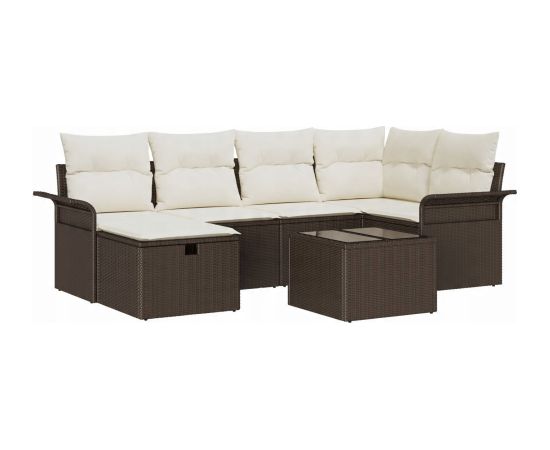 vidaXL 7 Częściowy Zestaw Sof Ogrodowych Z Poduszkami Brązowy Poli Rattan Dārza mēbeļu komplekti