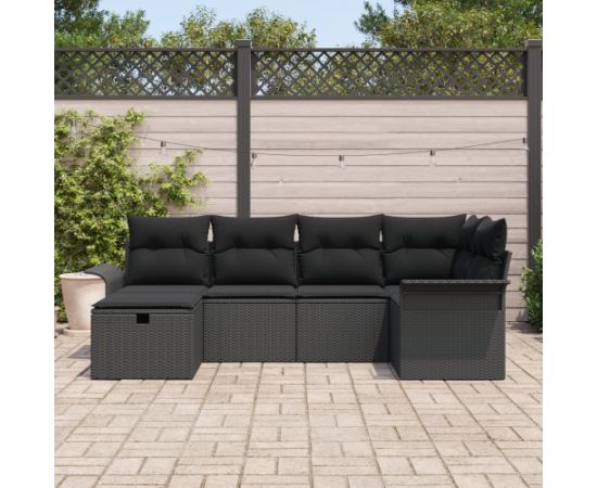 vidaXL Zestaw 6-osobowy sof ogrodowych z poduszkami Czarny Polirattan Dārza mēbeļu komplekti