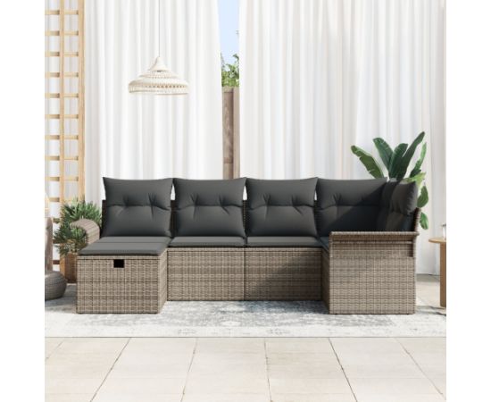 vidaXL Zestaw 6 Częściowych Sof Ogrodowych z Poduszkami Szary Poli Rattan Dārza mēbeļu komplekti