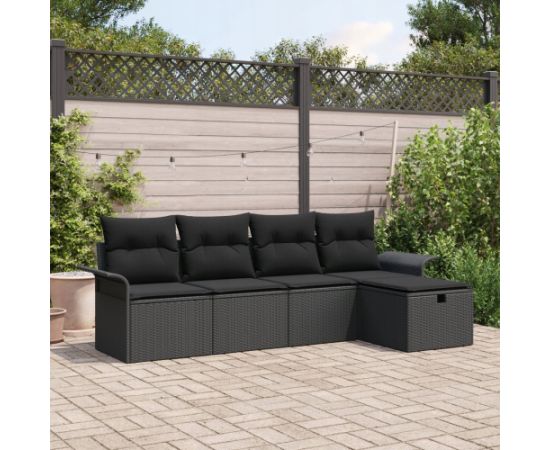 vidaXL 5-elementowy zestaw sof ogrodowych z poduszkami Czarny Polirattan Dārza mēbeļu komplekti