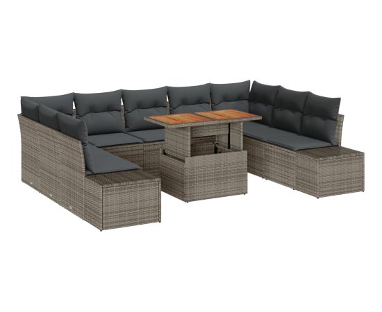 vidaXL Zestaw Sofy Ogrodowej 10 Elementów z Poduszkami Szary Polirattan Dārza mēbeļu komplekti