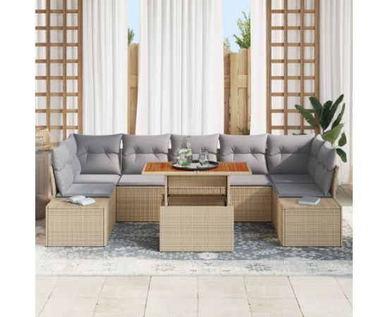 vidaXL 8-częściowy zestaw sof ogrodowych z poduszkami Beżowy polirattan Dārza mēbeļu komplekti