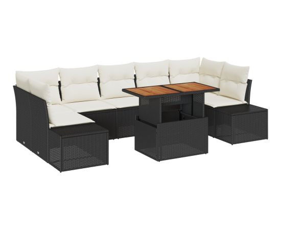 vidaXL 8-elementowy zestaw sof ogrodowych z poduszkami czarny polirattan Dārza mēbeļu komplekti