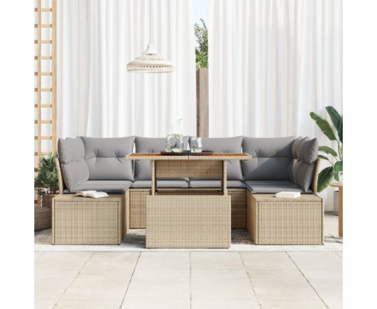 vidaXL Zestaw sof ogrodowych 7 częściowy z poduszkami Beżowy polirattan Dārza mēbeļu komplekti