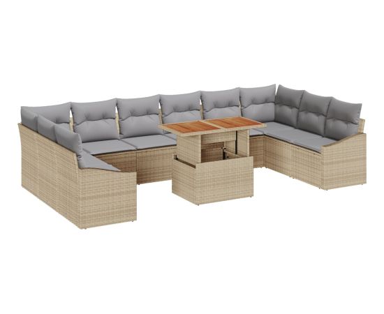 vidaXL Zestaw Sof Ogrodowych 11 Elementowy z Poduszkami Beżowy Polirattan Dārza mēbeļu komplekti