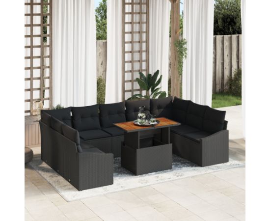 vidaXL 10-elementowy zestaw sof ogrodowych z poduszkami Czarny Polirattan Dārza mēbeļu komplekti