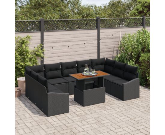 vidaXL 10-elementowy zestaw sof ogrodowych z poduszkami Czarny Polirattan Dārza mēbeļu komplekti