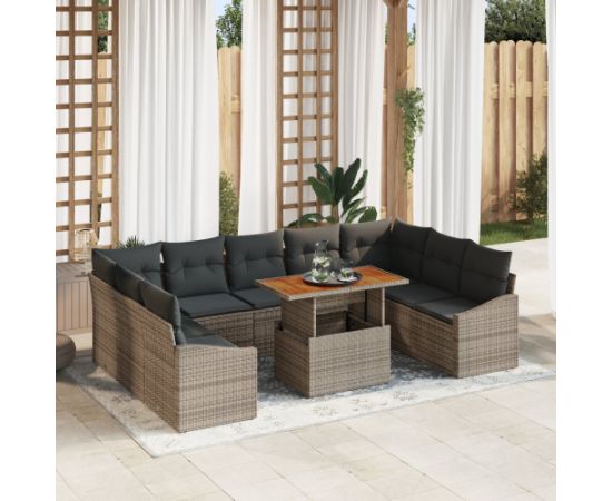 vidaXL Zestaw Sof Ogrodowych 10-częściowy z Poduszkami Szary Poli Rattan Dārza mēbeļu komplekti