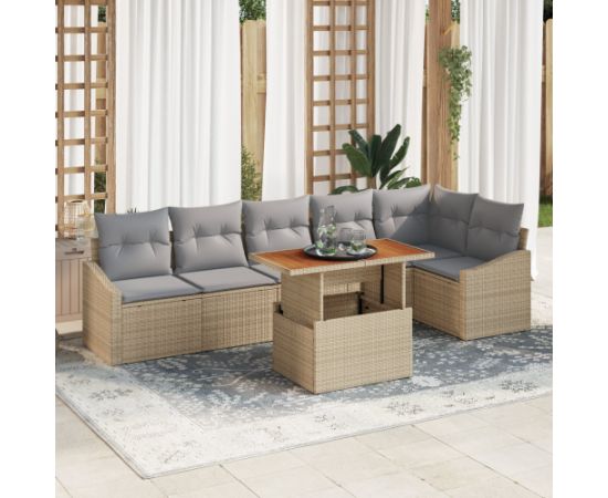 vidaXL 7-częściowy Zestaw Sof Ogrodowych z Poduszkami Beżowy Poli Rattan Dārza mēbeļu komplekti