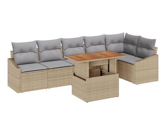 vidaXL 7-częściowy Zestaw Sof Ogrodowych z Poduszkami Beżowy Poli Rattan Dārza mēbeļu komplekti