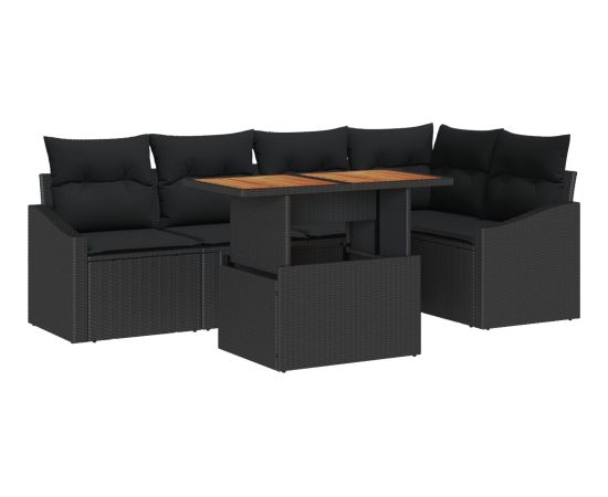 vidaXL Zestaw sof ogrodowych 6 elementów z poduszkami czarny polirattan Dārza mēbeļu komplekti