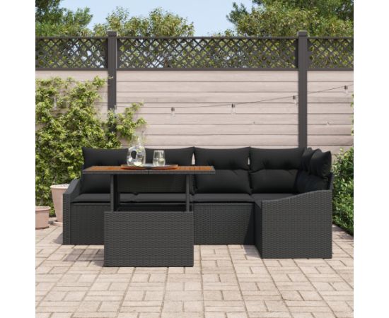 vidaXL Zestaw sof ogrodowych 6 elementów z poduszkami czarny polirattan Dārza mēbeļu komplekti