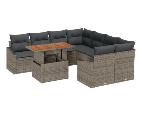 vidaXL 9-częściowy zestaw sof ogrodowych z poduszkami Szary Poli Rattan Dārza mēbeļu komplekti