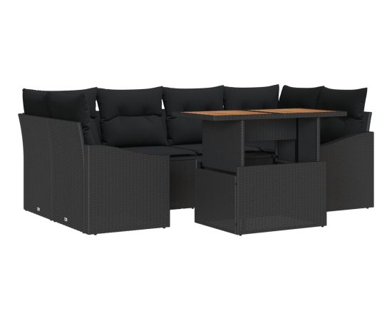 vidaXL Zestaw Sofy Ogrodowej 7 części z Poduszkami Czarny Polirattan Dārza mēbeļu komplekti