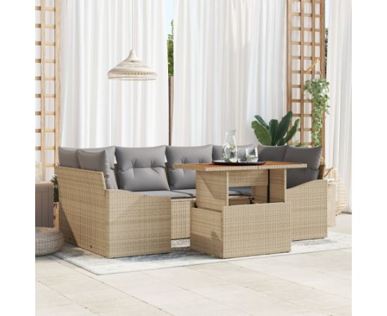 vidaXL 7-częściowy zestaw sof ogrodowych z poduszkami beżowy polirattan Dārza mēbeļu komplekti