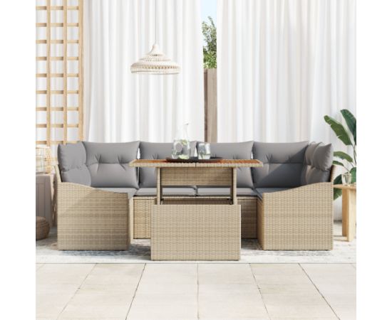 vidaXL 7-częściowy zestaw sof ogrodowych z poduszkami beżowy polirattan Dārza mēbeļu komplekti