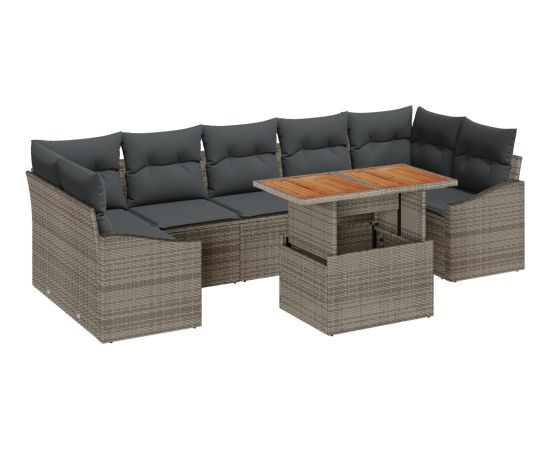 vidaXL Zestaw 8-elementowy sofy ogrodowej z poduszkami Szary Polirattan Dārza mēbeļu komplekti