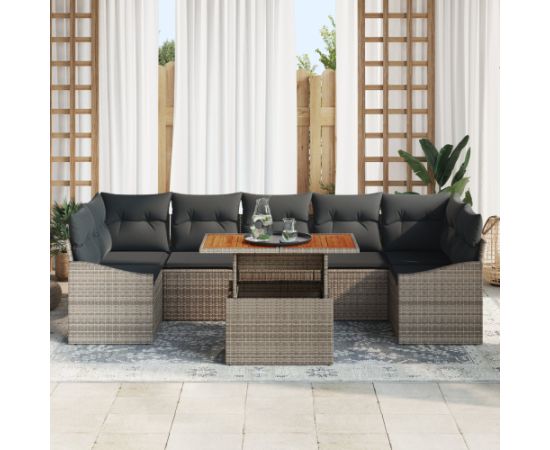 vidaXL Zestaw 8-elementowy sofy ogrodowej z poduszkami Szary Polirattan Dārza mēbeļu komplekti