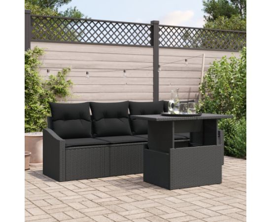 vidaXL 5-częściowy zestaw sof ogrodowych z poduszkami Czarny Poli Rattan Dārza mēbeļu komplekti