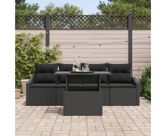 vidaXL 5-częściowy zestaw sof ogrodowych z poduszkami Czarny Poli Rattan Dārza mēbeļu komplekti