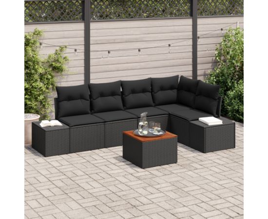 vidaXL Zestaw sof ogrodowych 6 elementów z poduszkami czarny polirattan akacja Dārza mēbeļu komplekti