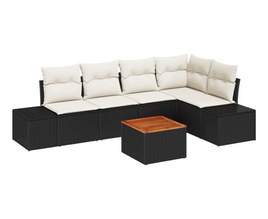 vidaXL 6-częściowy zestaw sof ogrodowych z poduszkami czarny polirattan akacja Dārza mēbeļu komplekti