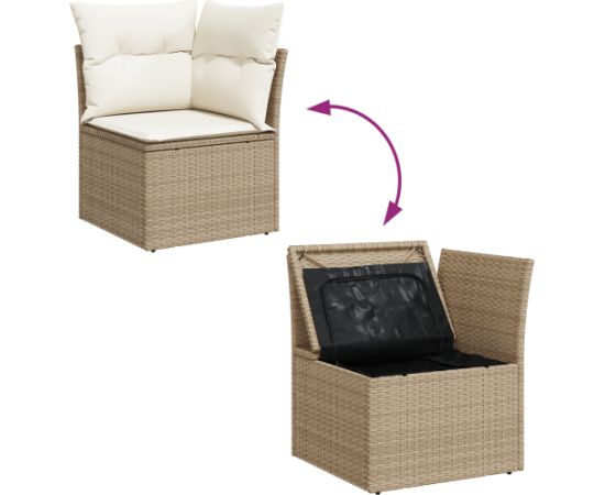 vidaXL Zestaw Sof Ogrodowych 7 Częściowy z Poduszkami Beżowy Poli Rattan Akacja Dārza mēbeļu komplekti