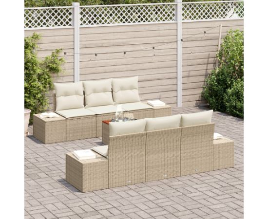 vidaXL Zestaw sof ogrodowych 7 Części z Poduszkami Beżowy Polirattan Akacja Dārza mēbeļu komplekti